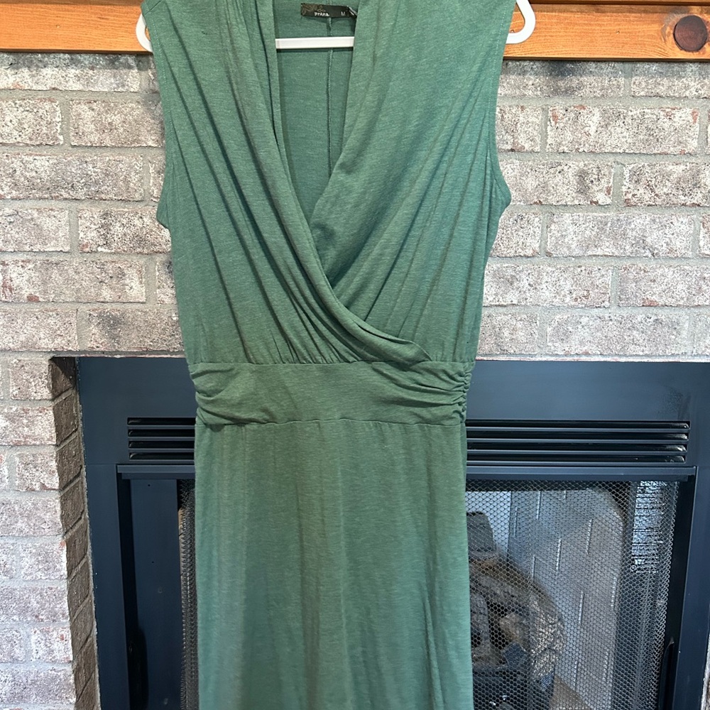 Prana Olive Green Sleeveless Wrap-Front Midi Dress